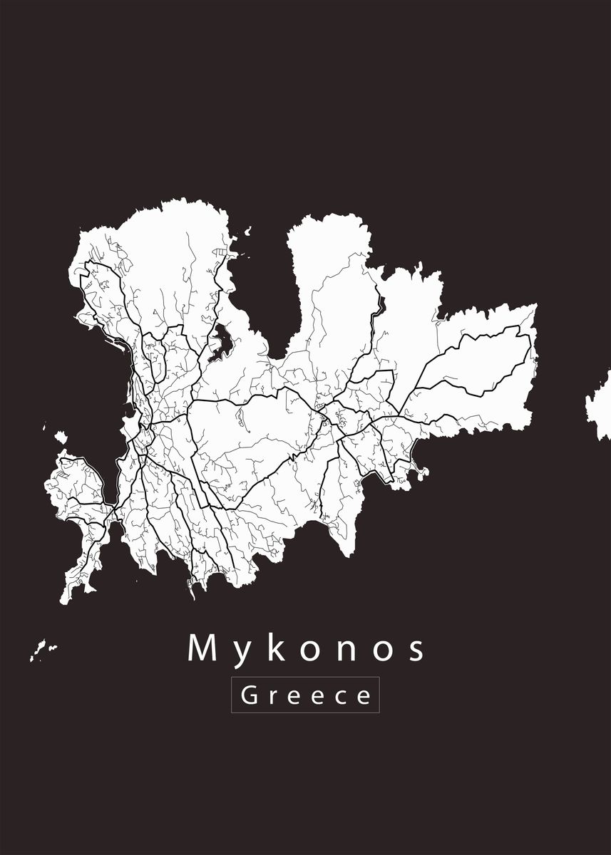 'Mykonos Island Map' Poster, picture, metal print, paint by Robin ...