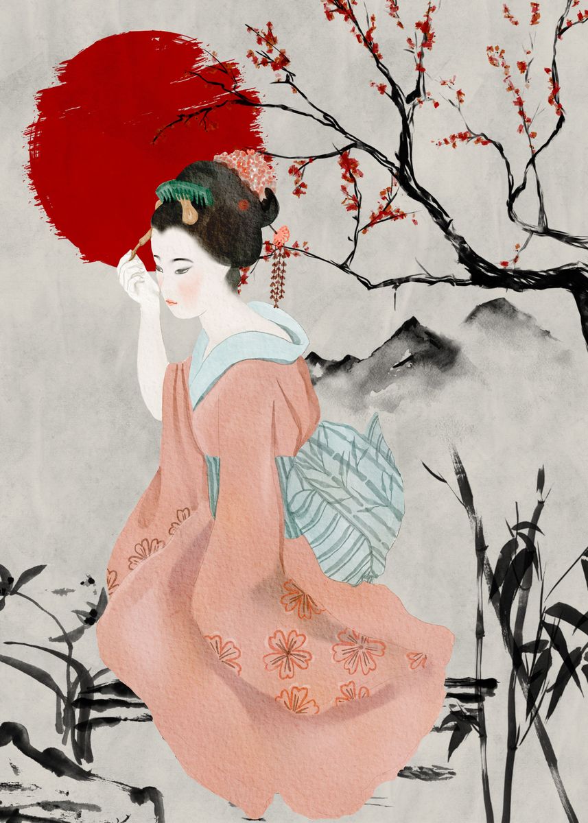 'Japanese Girl Watercolor' Poster by Xăm Việt Displate