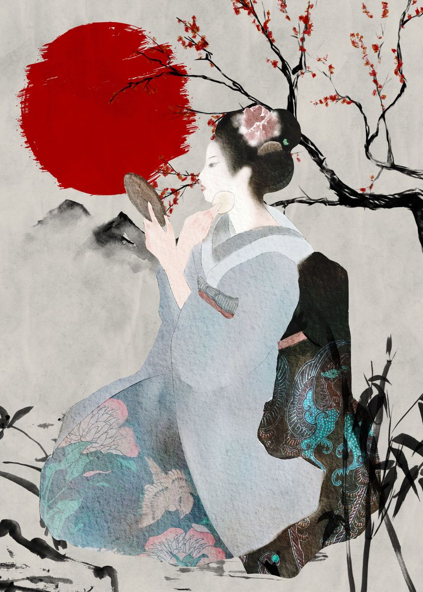 'Japanese Girl Watercolor' Poster by Xăm Việt Displate