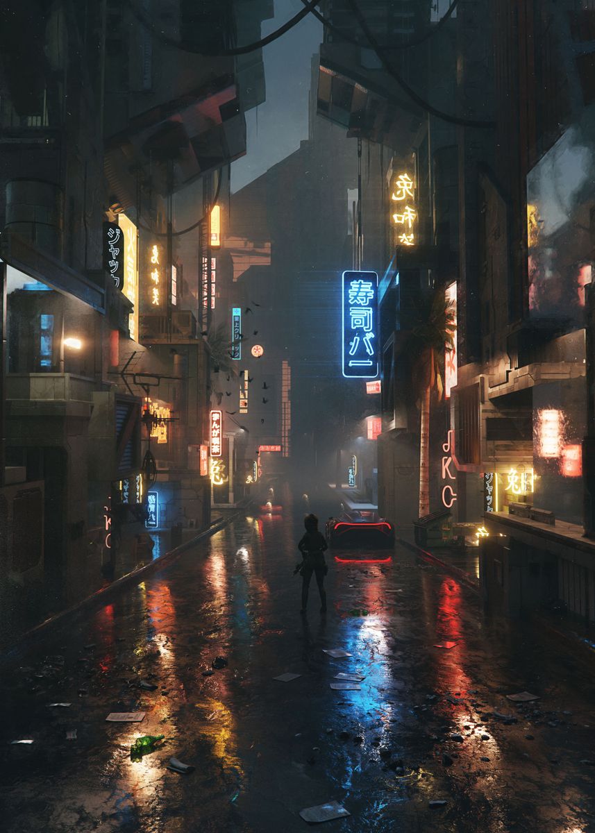 'Cyberpunk Underwrld Street' Poster, picture, metal print, paint by ...