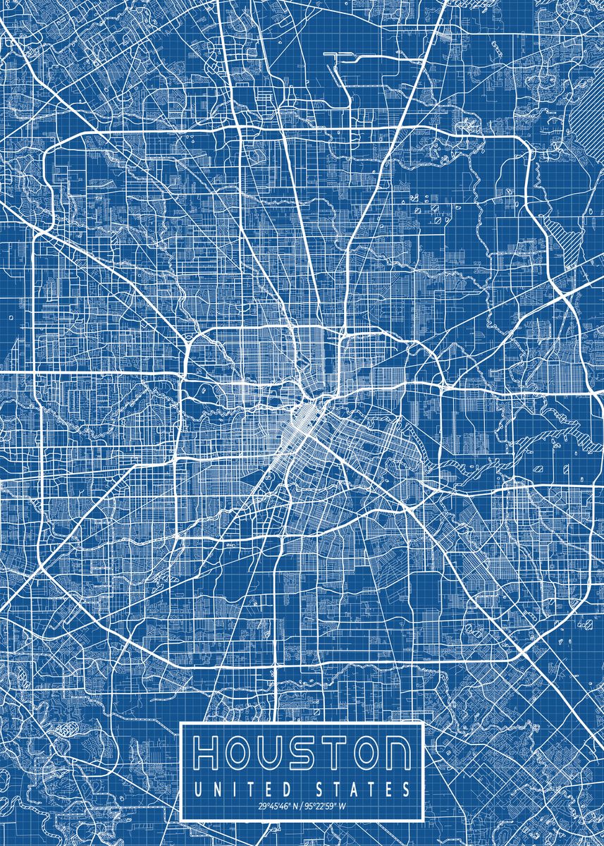 'Houston City Map Blueprint' Poster by deMAP Studio | Displate