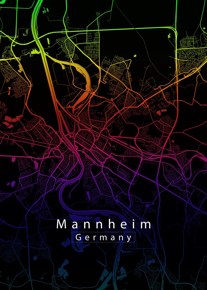 'Mannheim City Map' Poster, picture, metal print, paint by Mapique