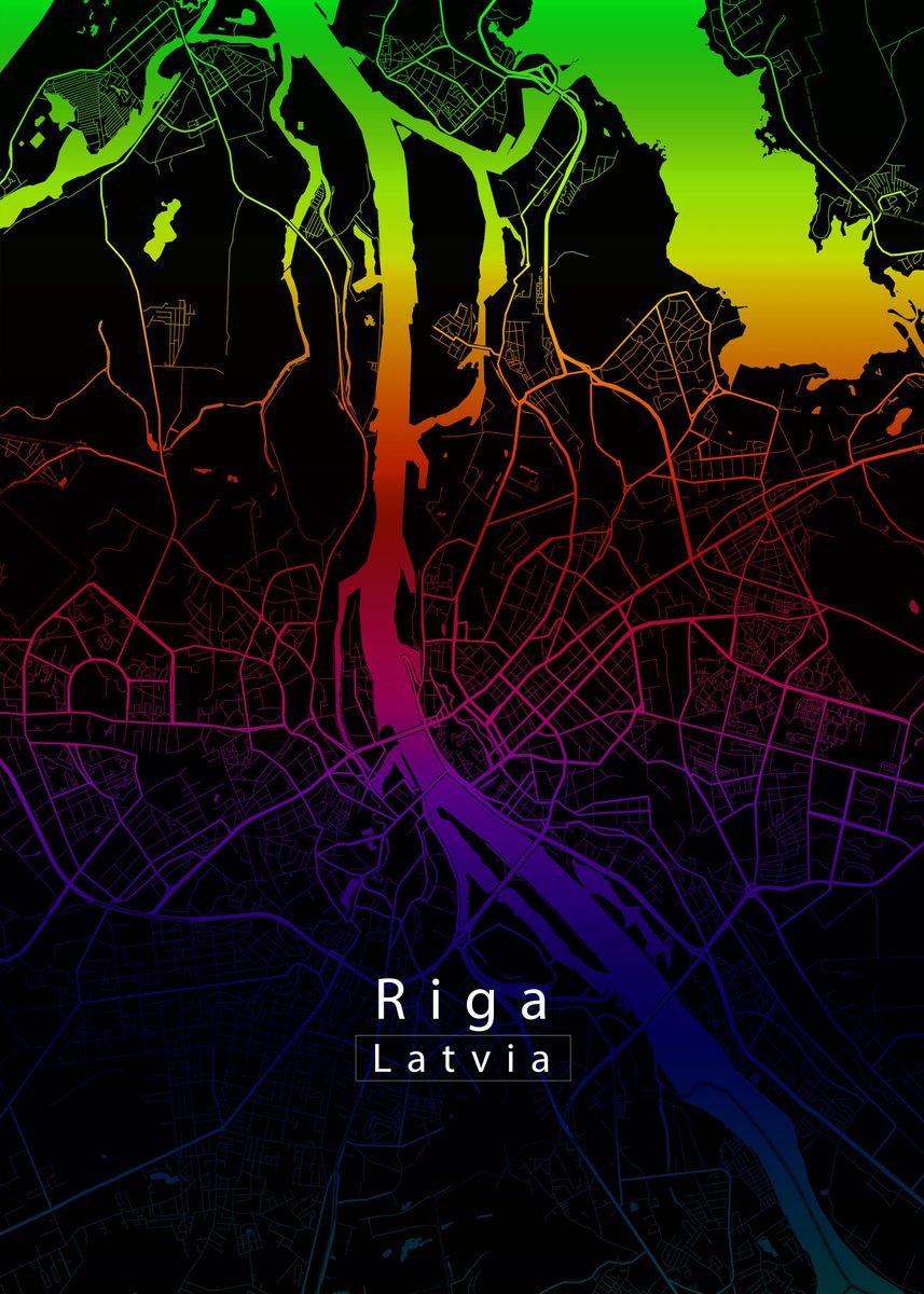 'Riga City Map' Poster, picture, metal print, paint by Mapique | Displate