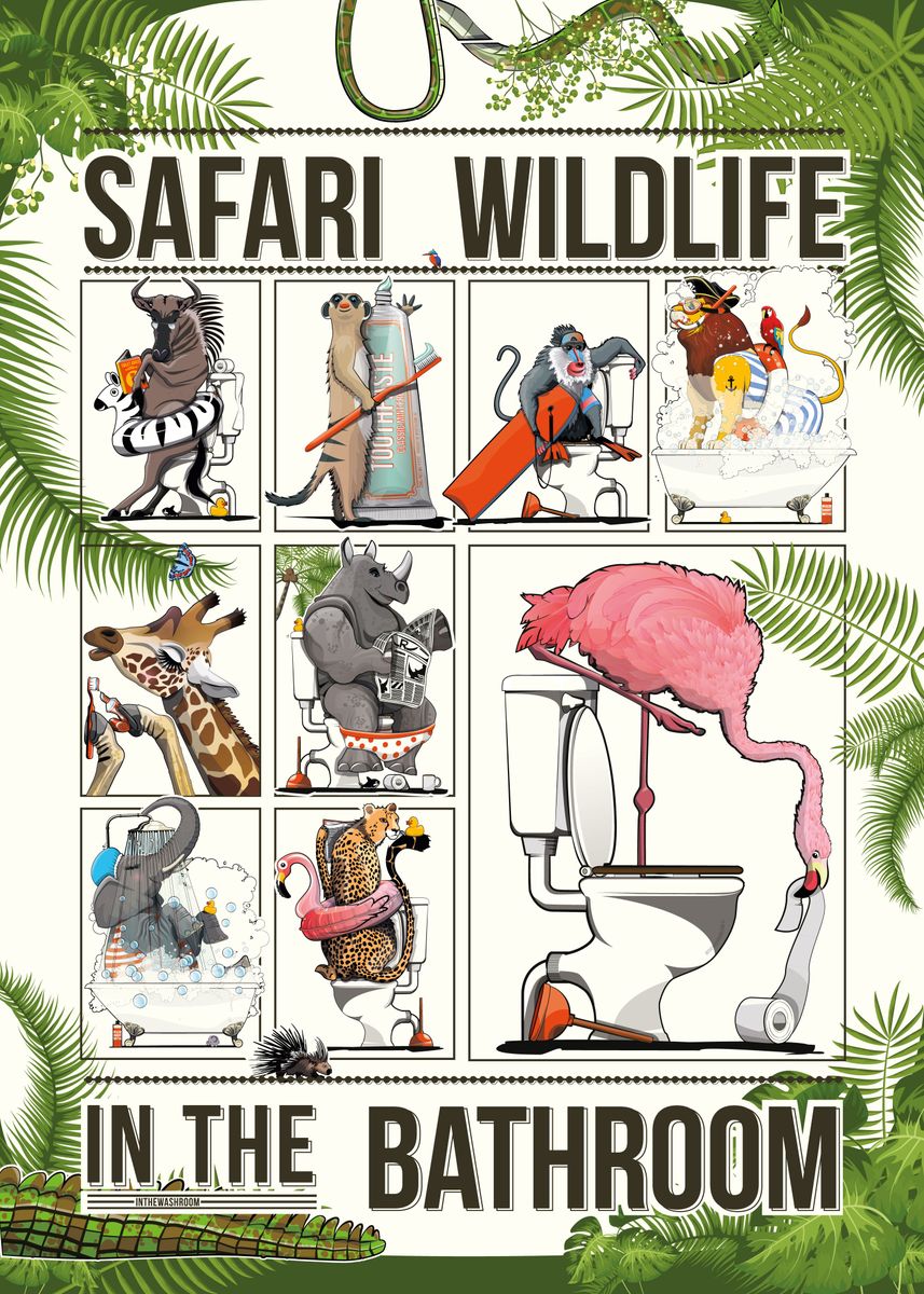  Safari Bathroom Animals Poster Picture Metal Print Paint By 