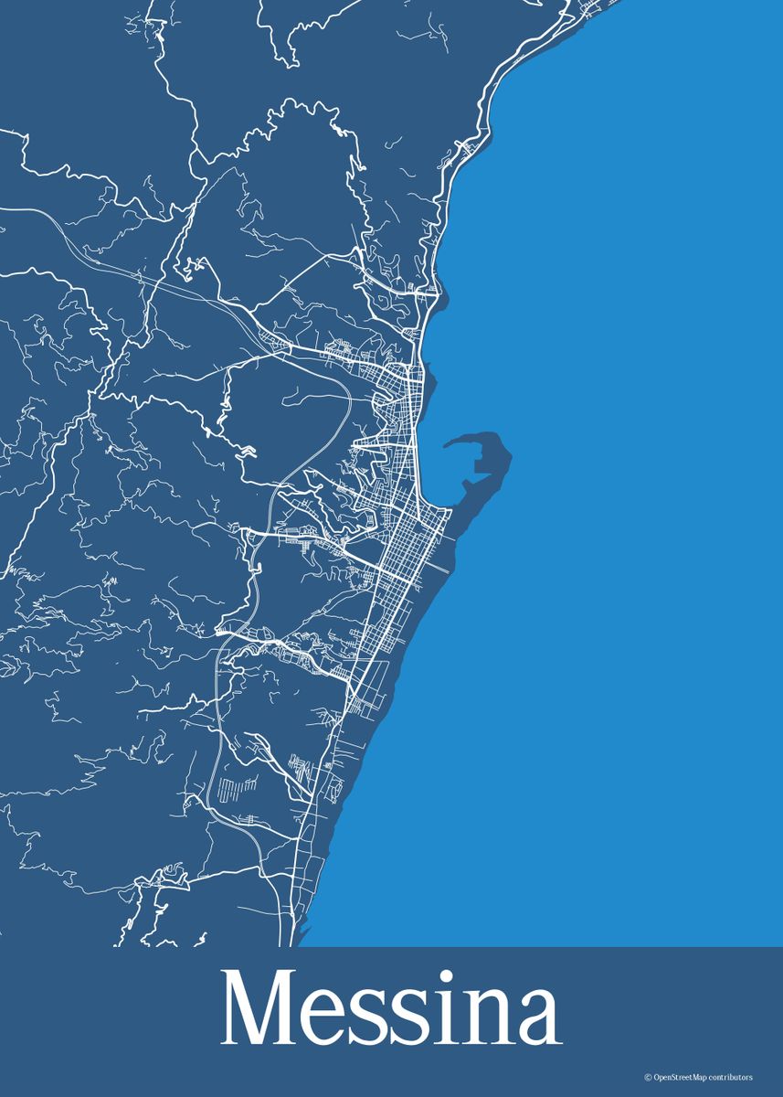 'Messina Italy Blue Map' Poster by Mappingz Displate