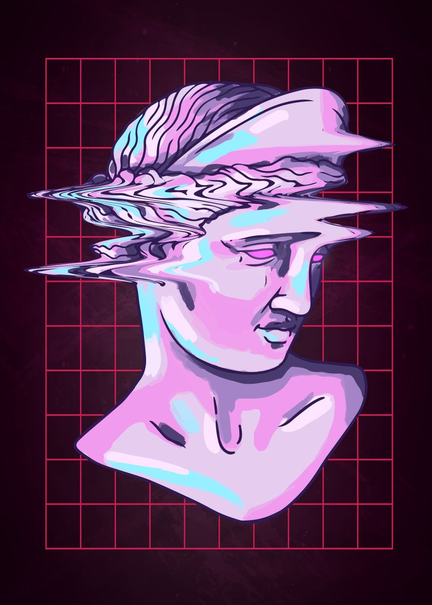 'Vaporwave Glitch Statue' Poster, picture, metal print, paint by ...