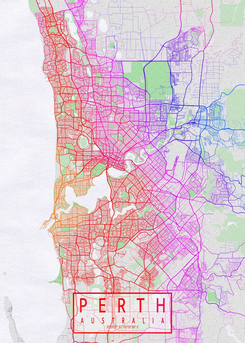 'Perth City Map Colorful' Poster, picture, metal print, paint by deMAP ...