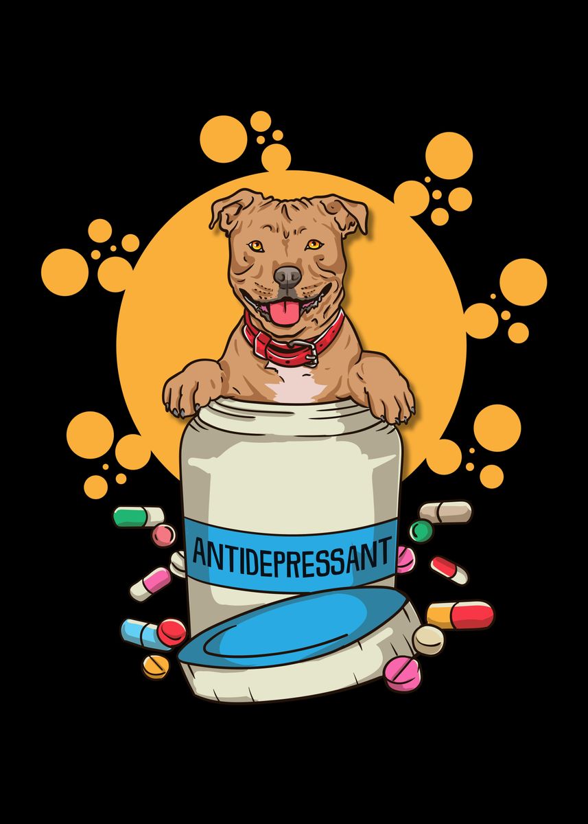 'Antidepressant Pitbull' Poster, picture, metal print, paint by Lukes ...