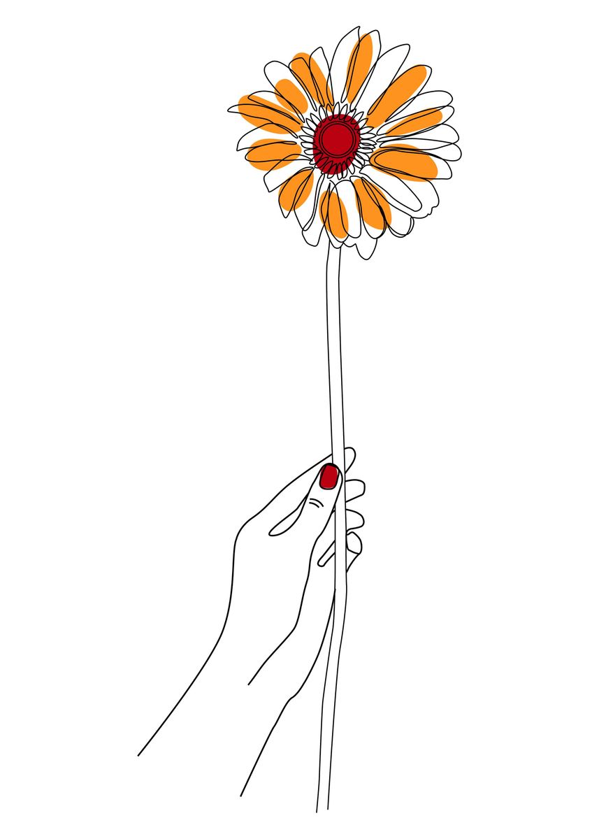 'FLower with Hand Line Draw' Poster, picture, metal print, paint by ...