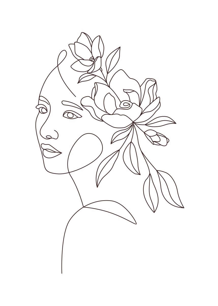 'Elegant floral woman head' Poster, picture, metal print, paint by ...