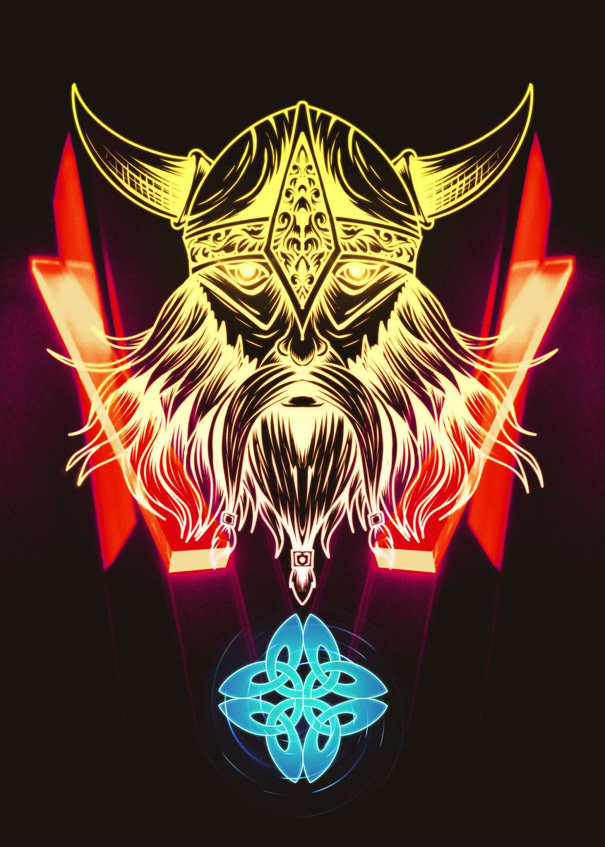 ‘Neon Viking’ Poster, picture, metal print, paint by Ishan Mishra