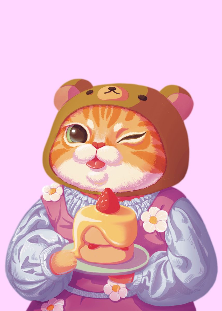 'Fluffy Pancake Cat' Poster by DouDouBao Displate