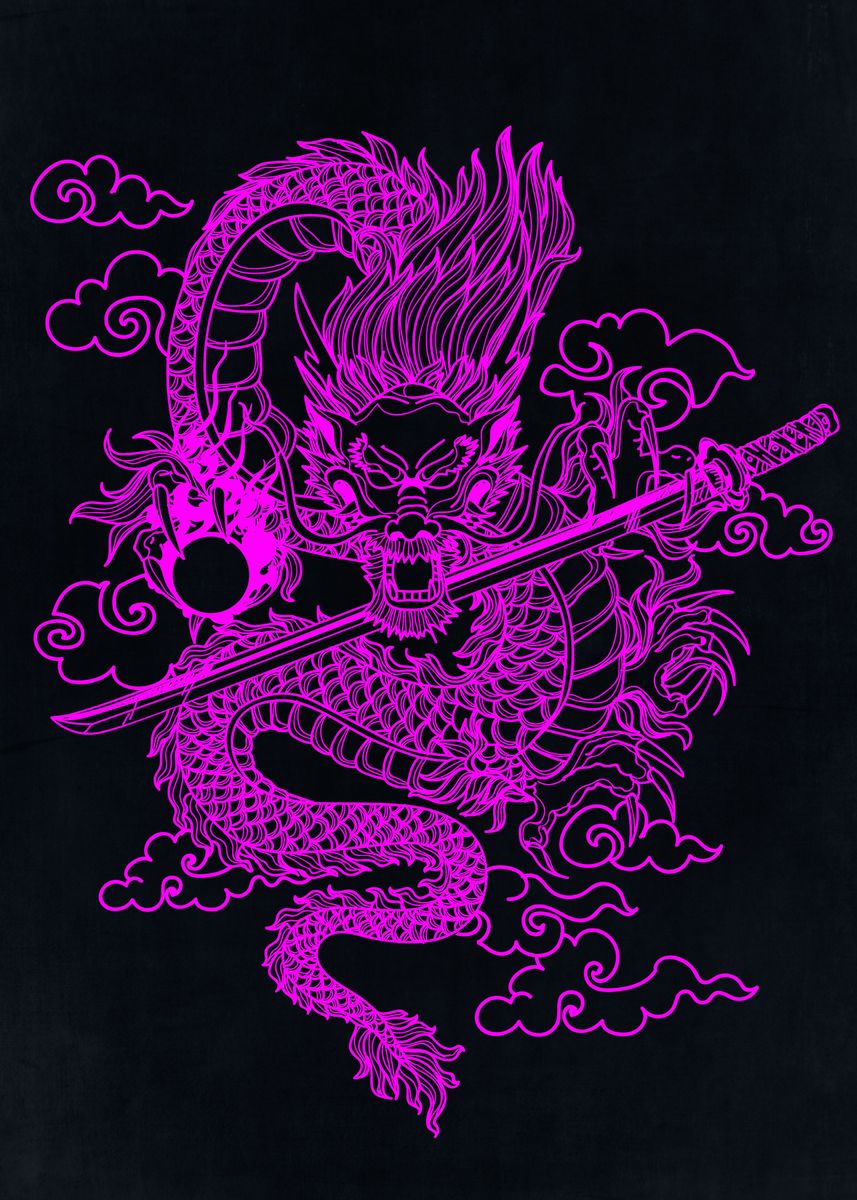 'Pink Dragon' Poster, picture, metal print, paint by John Marinakis ...