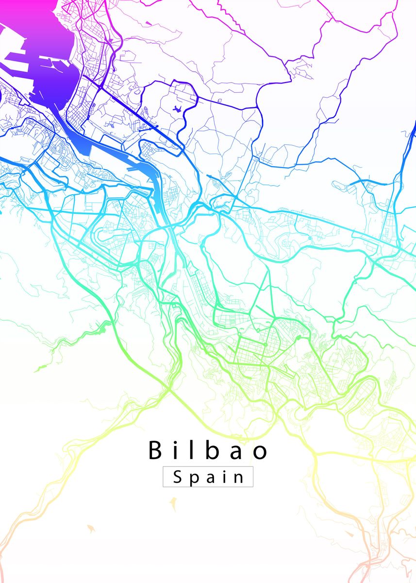 ‘BIlbao City Map’ Poster, picture, metal print, paint by Robin Niemczyk