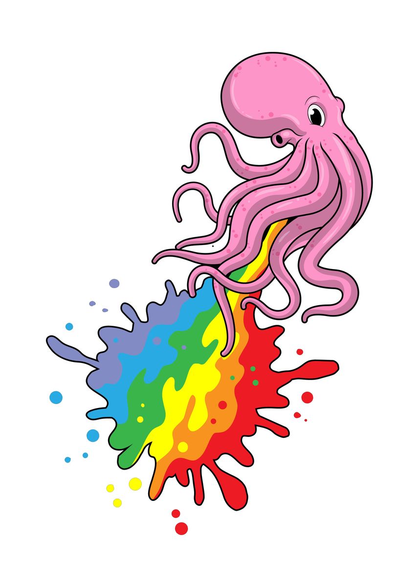 'Octopus Rainbow' Poster, picture, metal print, paint by Markus Schnabel Displate