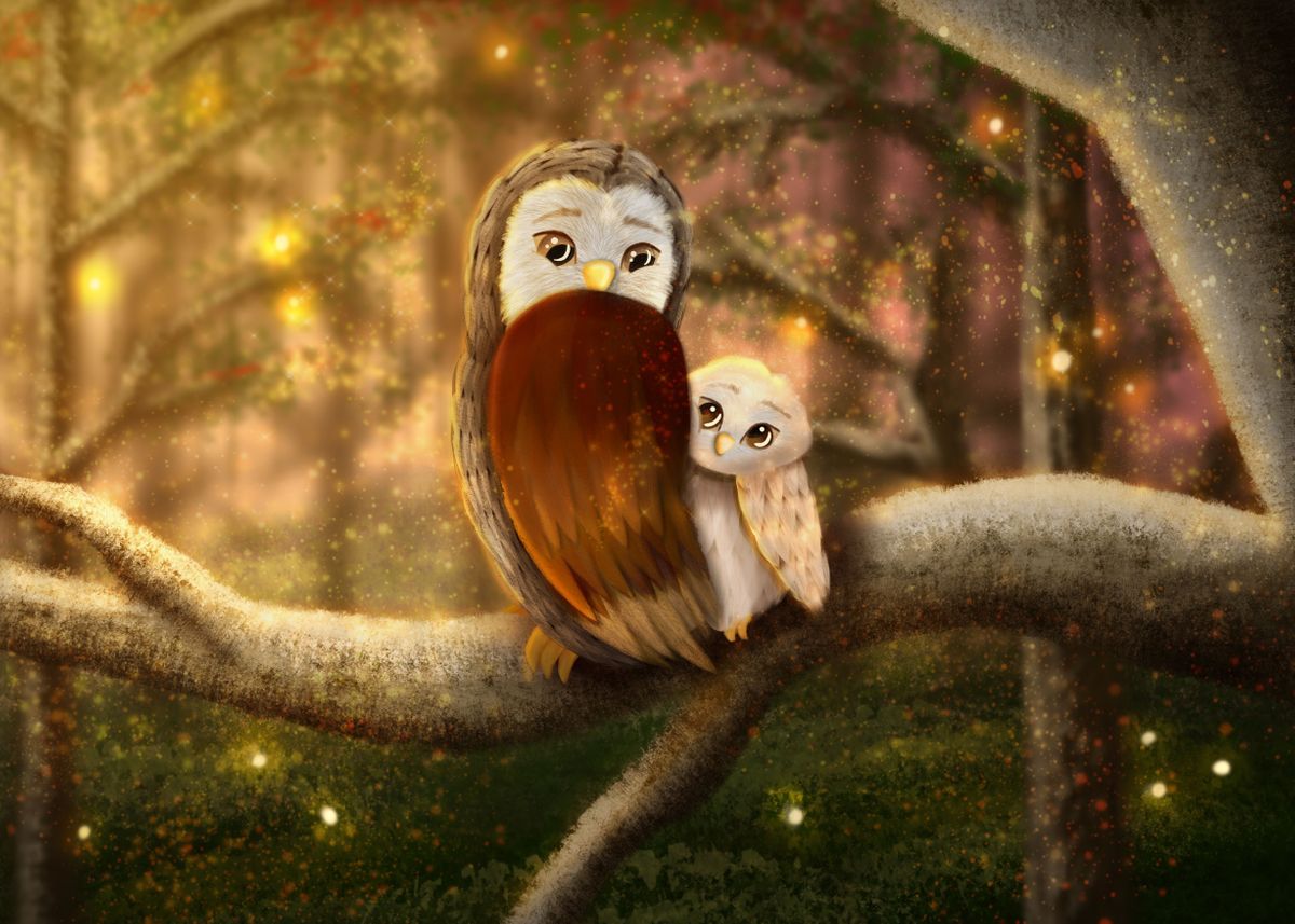 'Owl family in the forest' Poster by Leviculus Art  | Displate