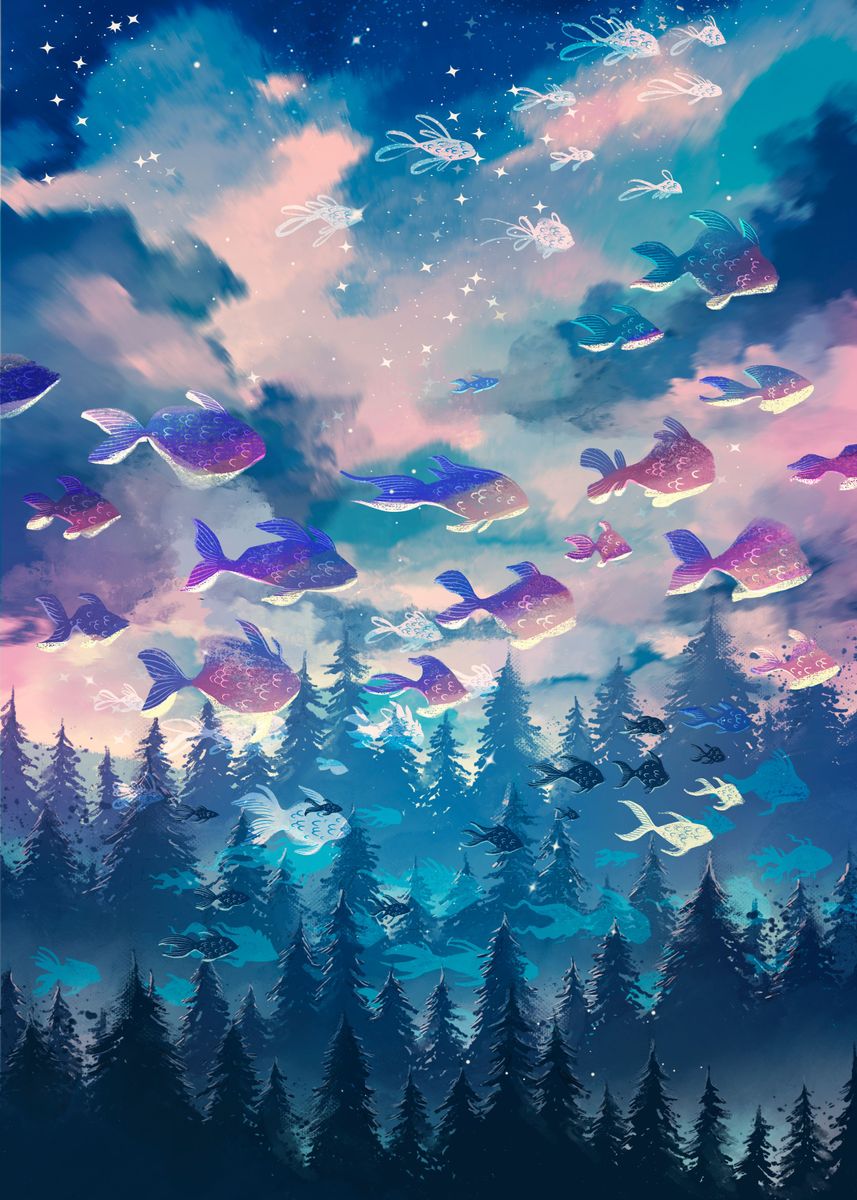 'Flying fish' Poster by Evgenia Lumfur | Displate