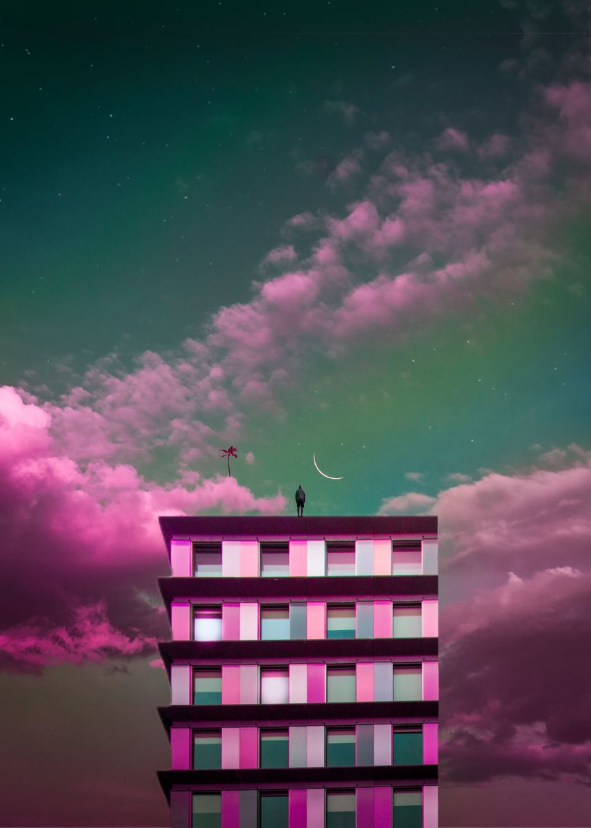 'Pink Skyscraper' Poster by Surreal Gradients | Displate