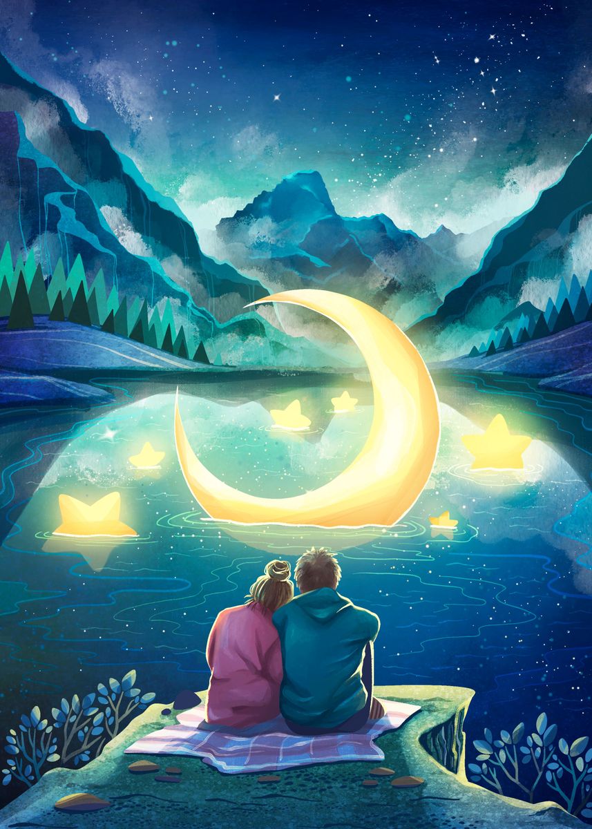 'Moon in the lake' Poster by Evgenia Lumfur | Displate