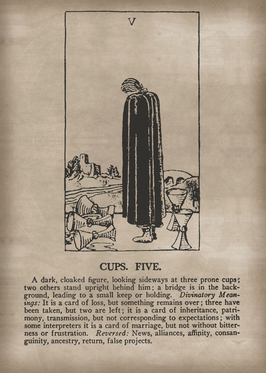 'Cups Five Tarot Card' Poster by XandYart  | Displate