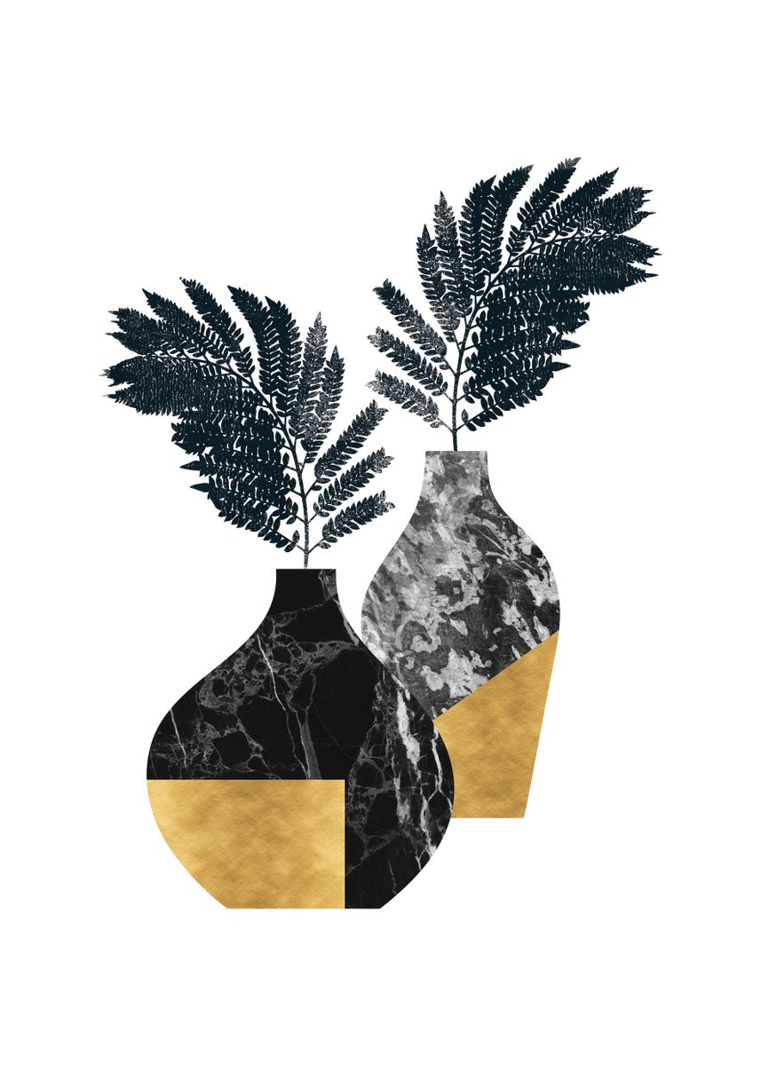 'Fern and Marble Vase' Poster by Kookie Pixel | Displate