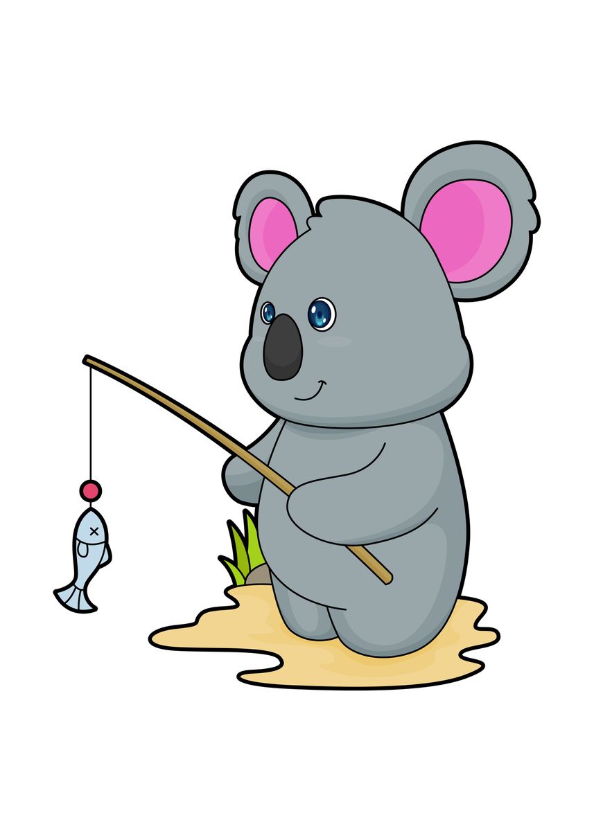 'Koala Fisher Fishing rod' Poster by Markus Schnabel | Displate