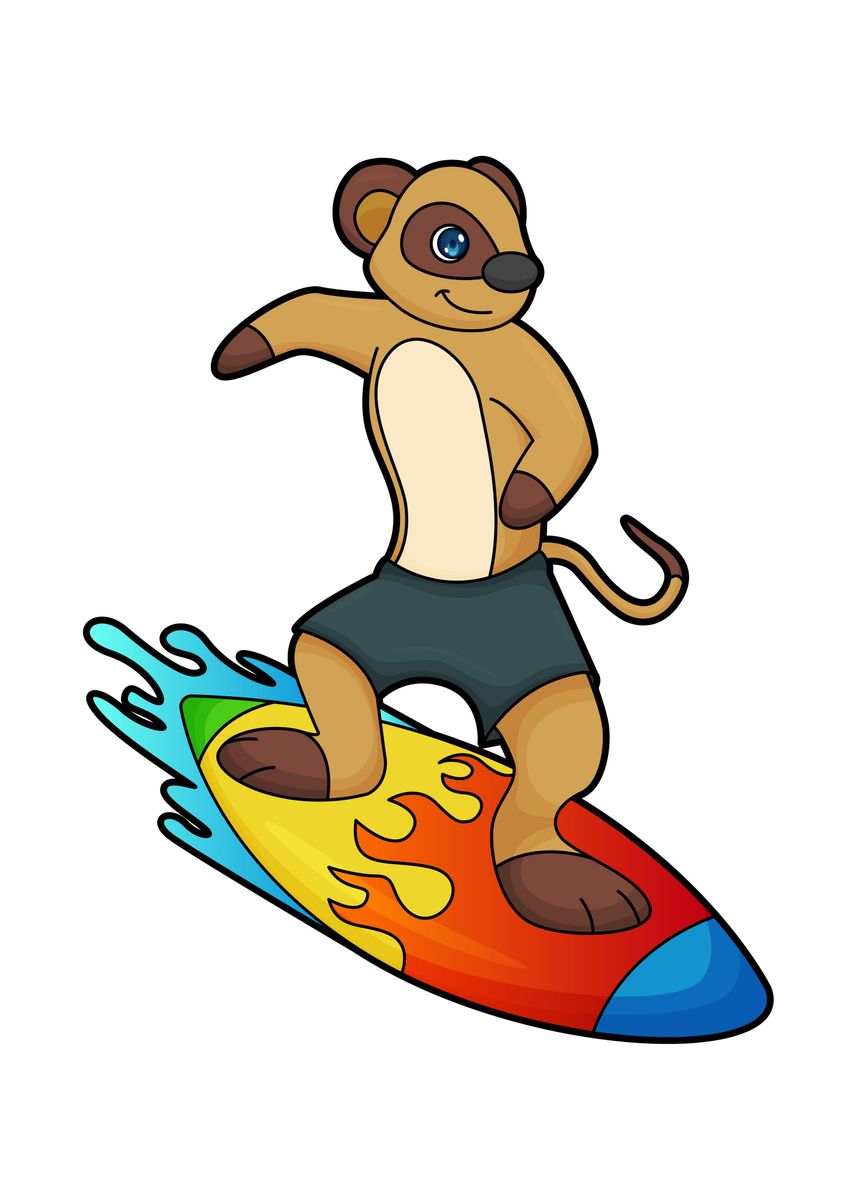 'Meerkat Surfer Surfboard' Poster by Markus Schnabel | Displate