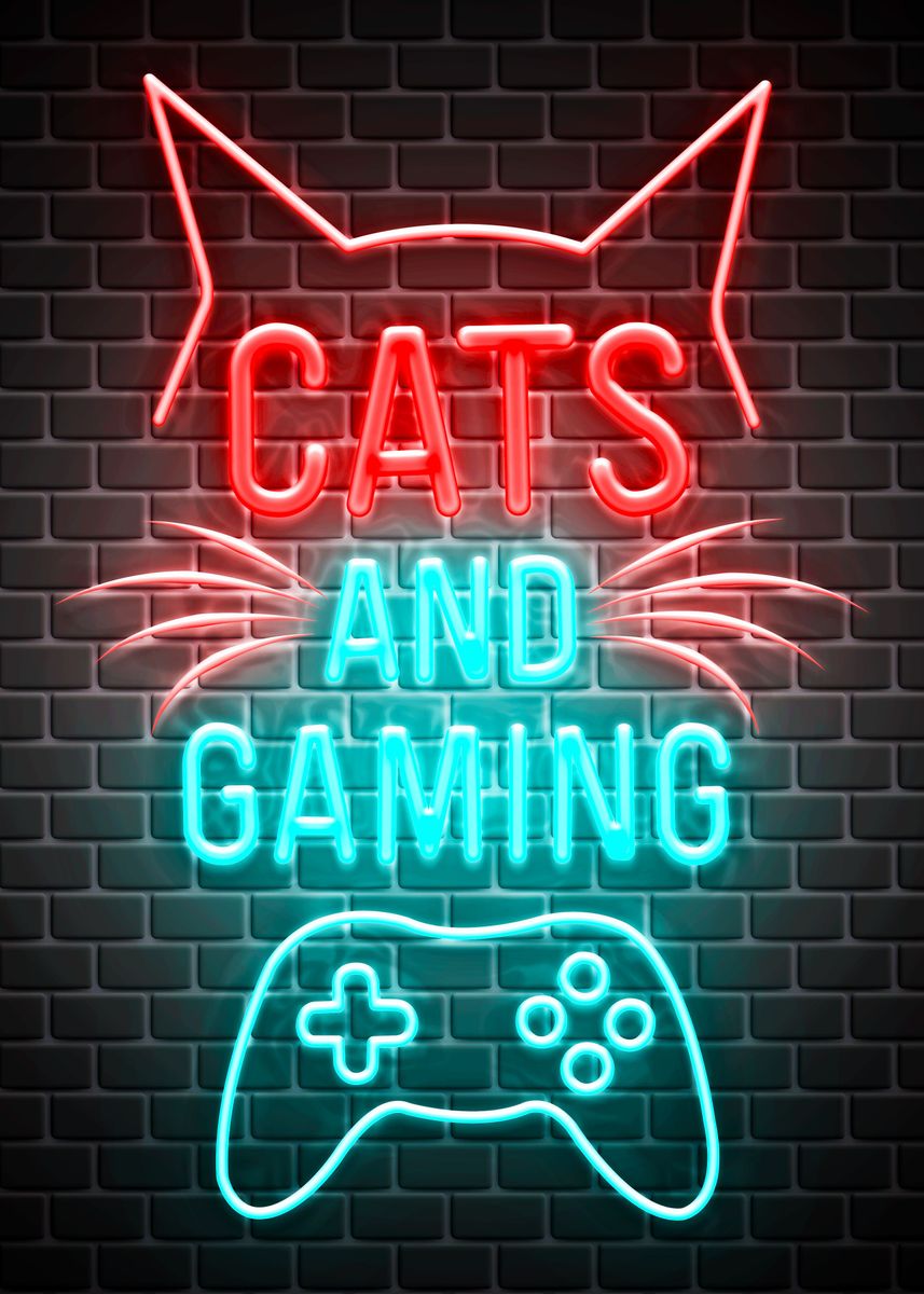 'Cats and gaming cat neon' Poster by deidrera cheal | Displate