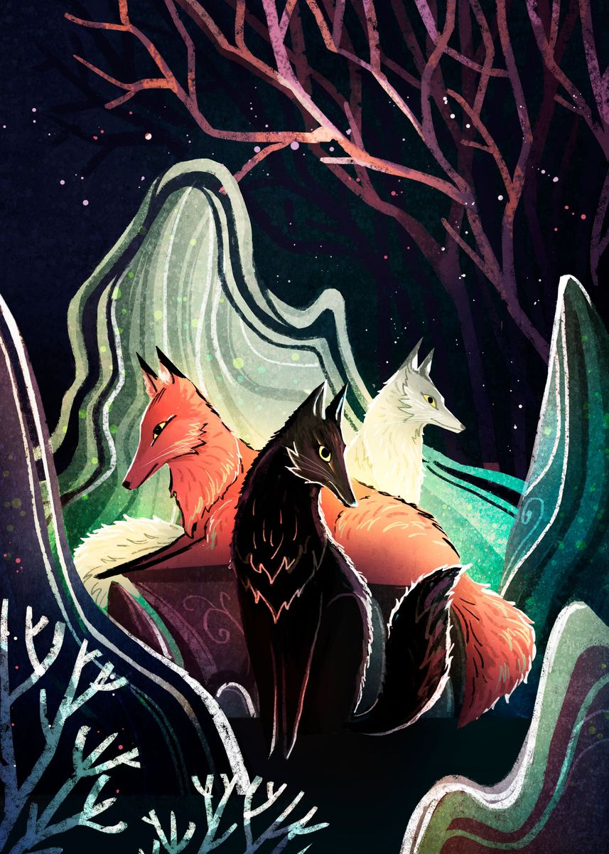 'Magic foxes' Poster by Evgenia Lumfur | Displate