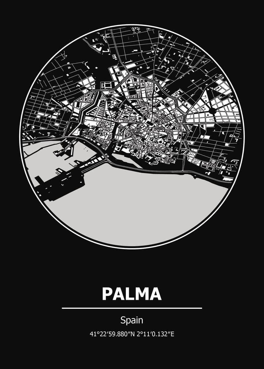 'Palma City Map Spain' Poster by Max Ronn | Displate