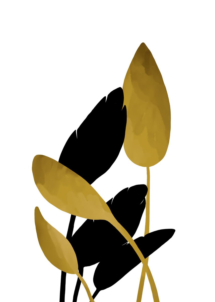 'Floral Leaf Gold Minimalis' Poster by Jay minimalist art | Displate