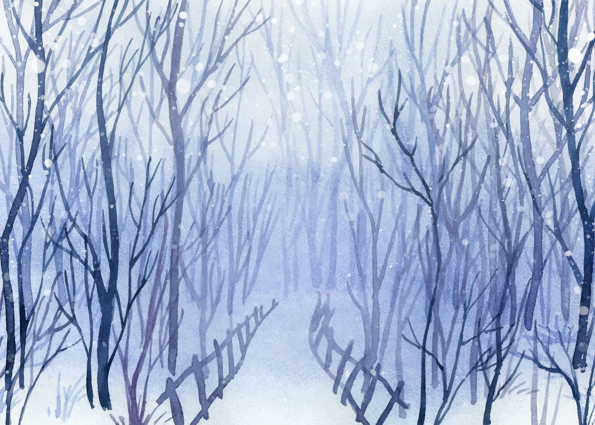 'Frozen Foggy Forest Trail' Poster by Artistic Paradigms | Displate
