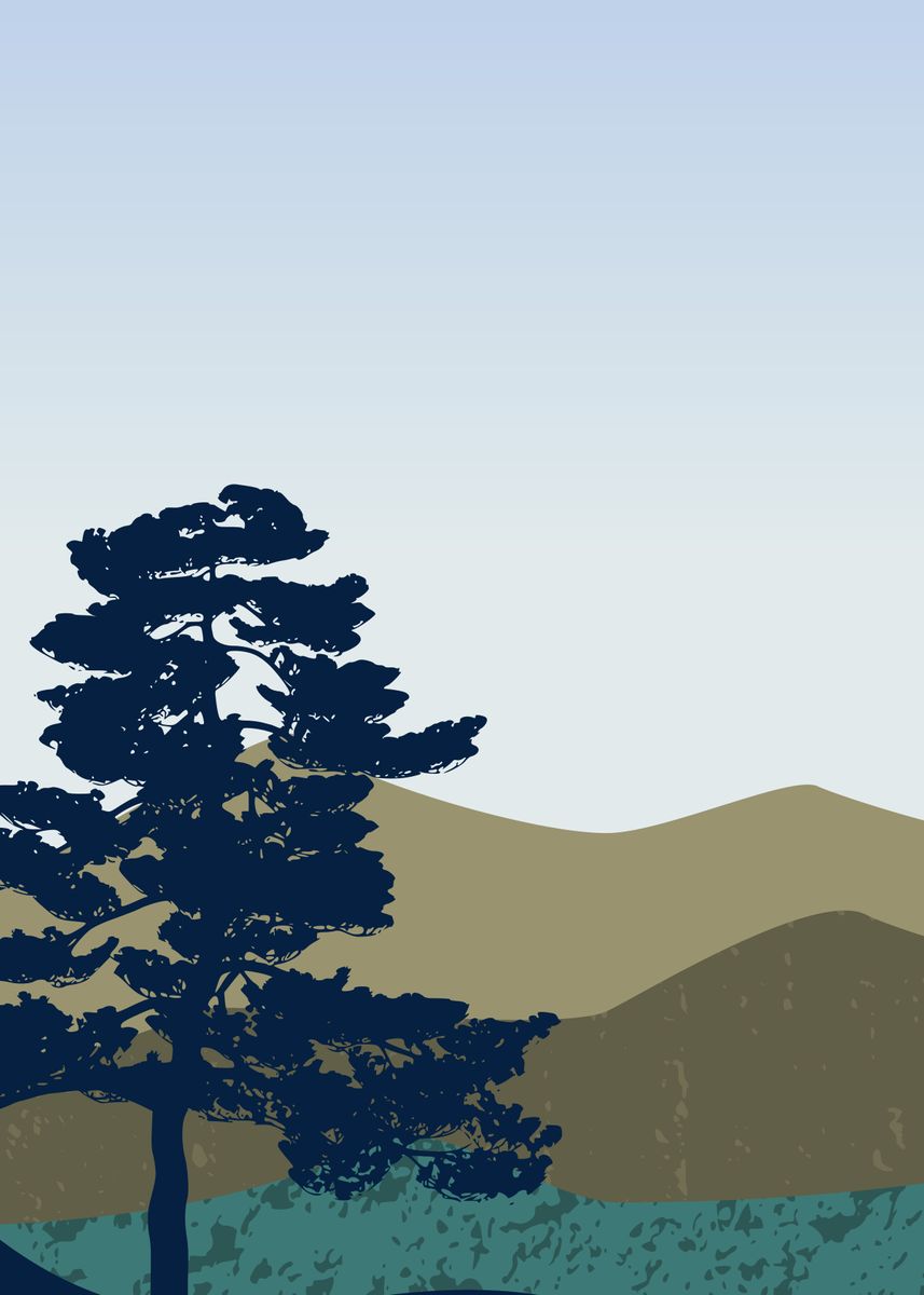 'Forest trees and mountains' Poster by Human Shadow | Displate