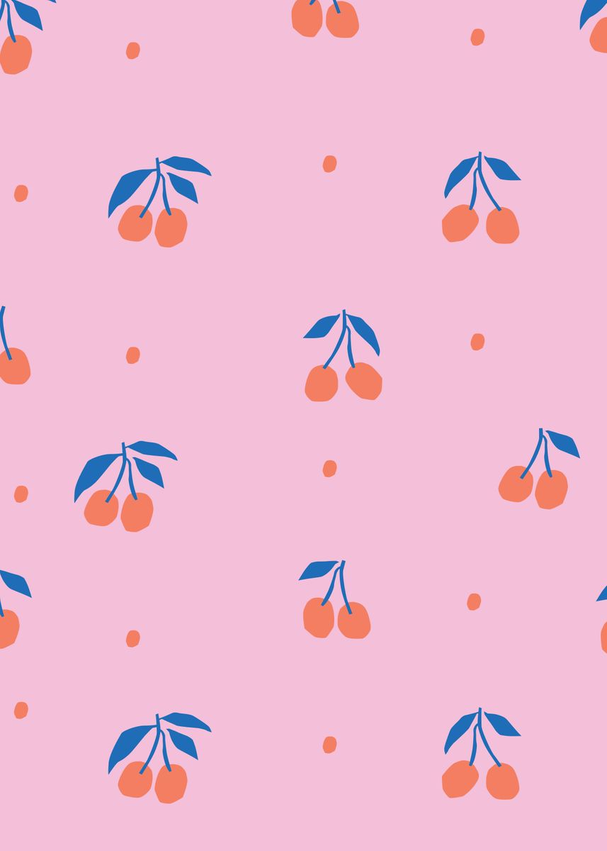 'Pink Cherries fruitPattern' Poster by Human Shadow | Displate