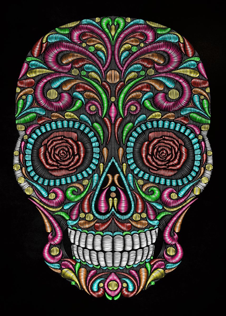 'skull colors stitch mexico' Poster by almost seven | Displate