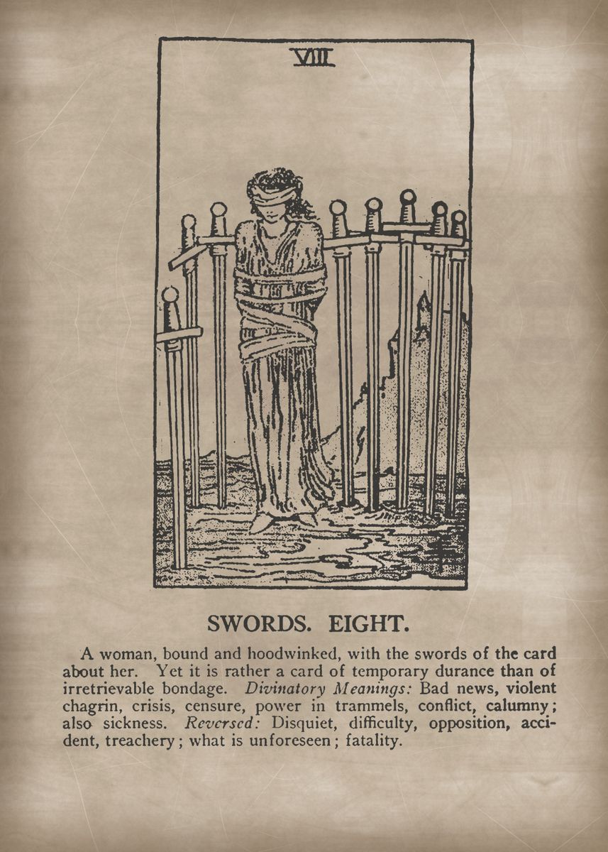 'Swords Eight Tarot Card' Poster by XandYart  | Displate