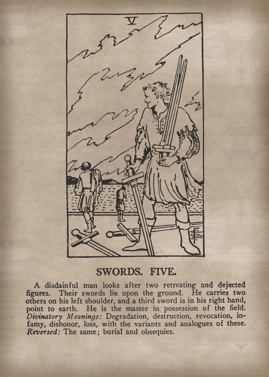 'Swords Five Tarot Card' Poster by XandYart  | Displate