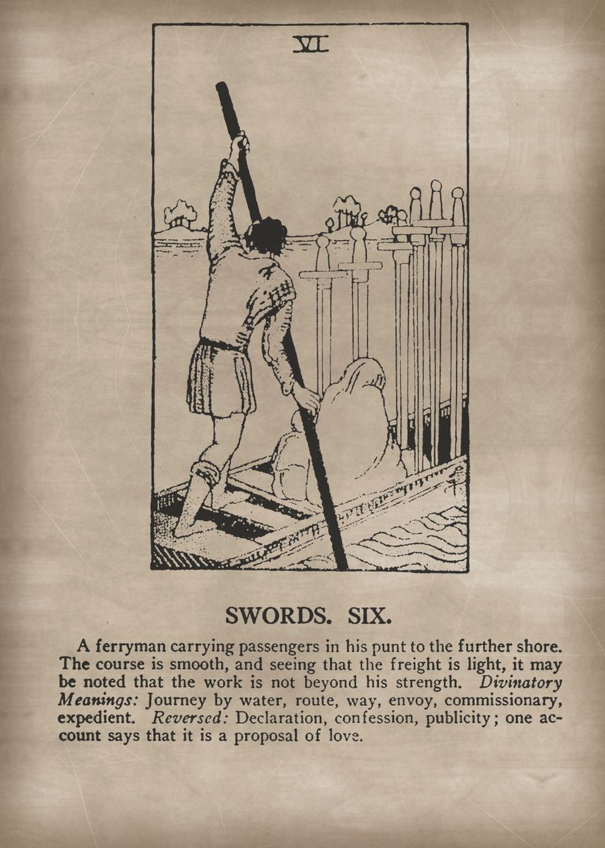 'Swords Six Tarot Card' Poster by XandYart  | Displate