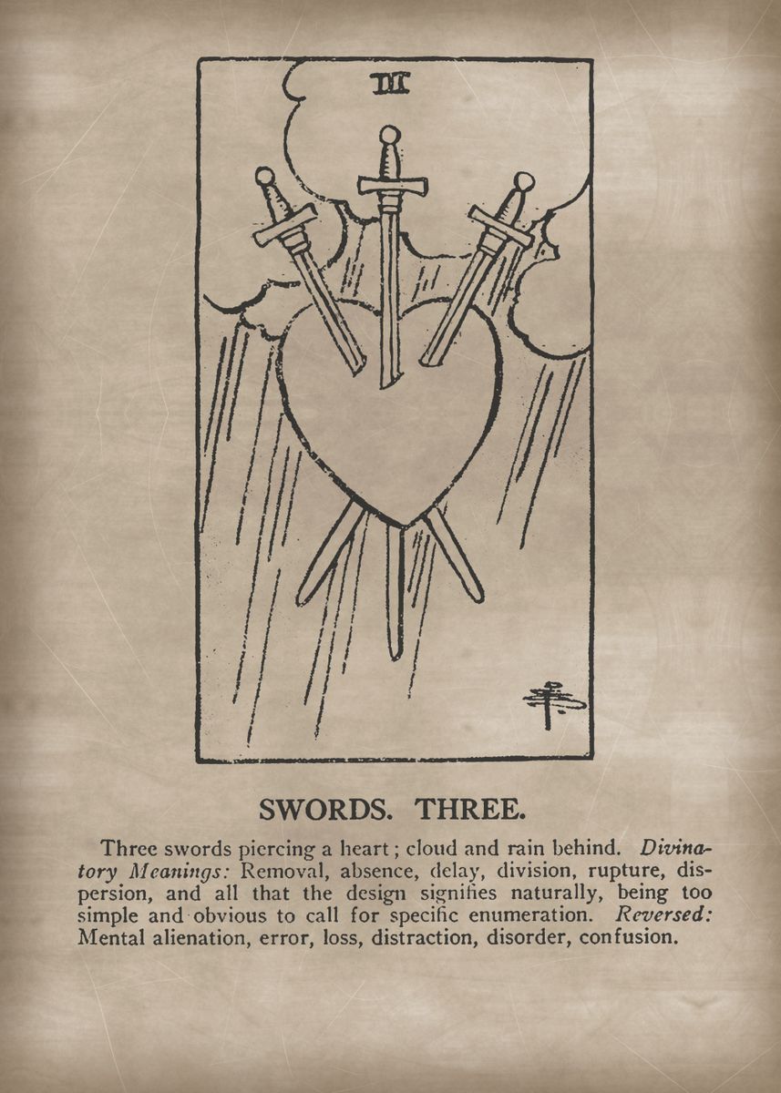 'Swords Three Tarot Card' Poster by XandYart  | Displate