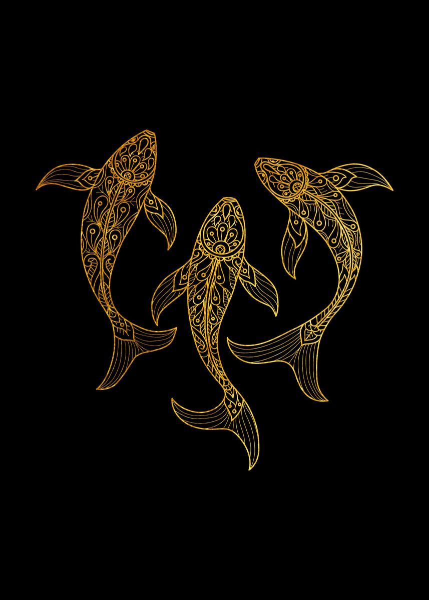 'Koi Fish Mandala Gold 12' Poster by Good Vibes | Displate