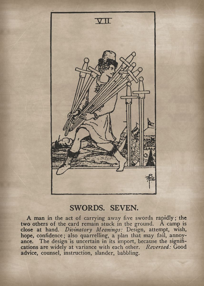 'Swords Seven Tarot Card' Poster by XandYart  | Displate