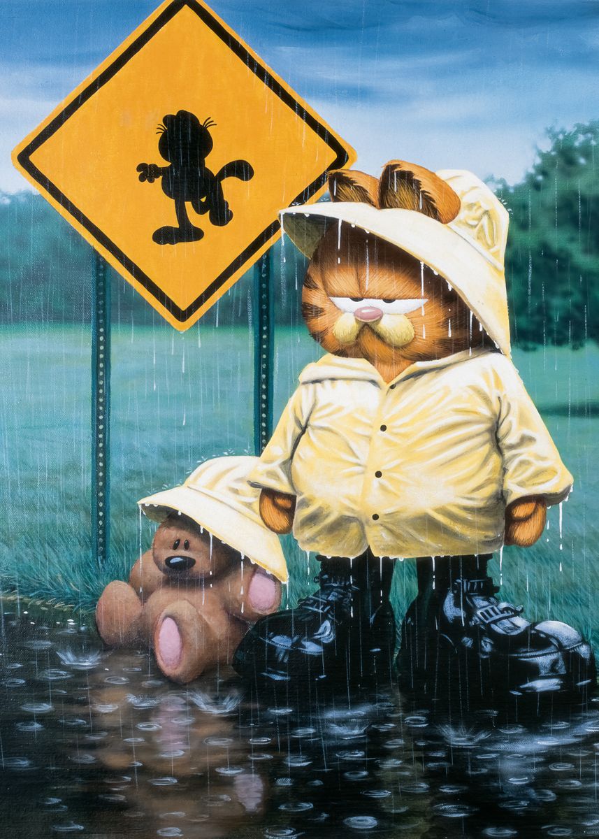 'Walking In The Rain' Poster by Garfield  | Displate