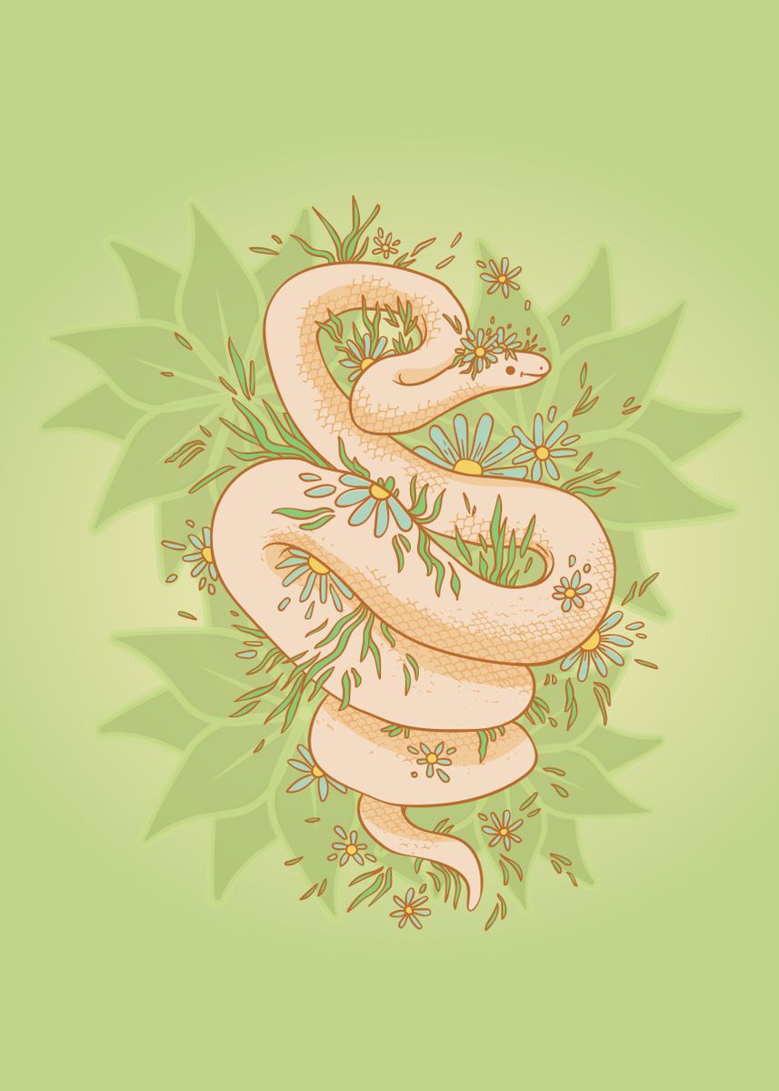 'Cute Cottagecore Snake' Poster, picture, metal print, paint by ...