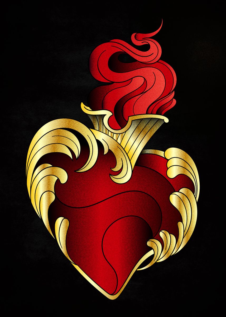 'heart love fire tattoo' Poster, picture, metal print, paint by almost ...