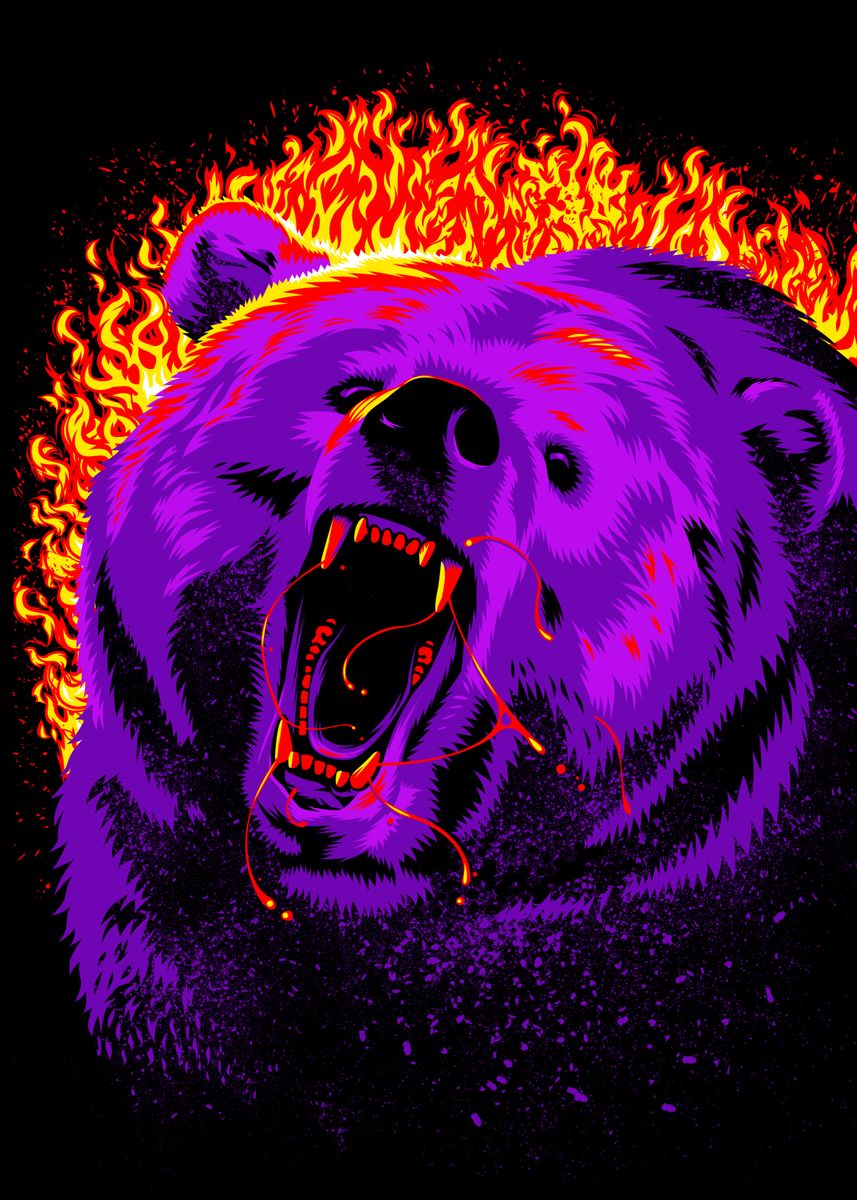 'Fire bear' Poster, picture, metal print, paint by Alberto Perez | Displate