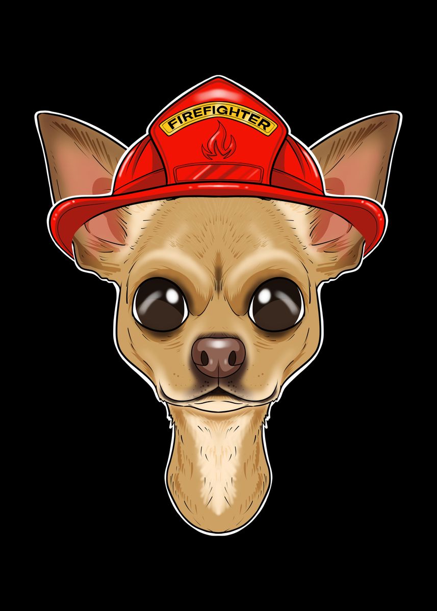 'Firefighter Chihuahua' Poster, picture, metal print, paint by