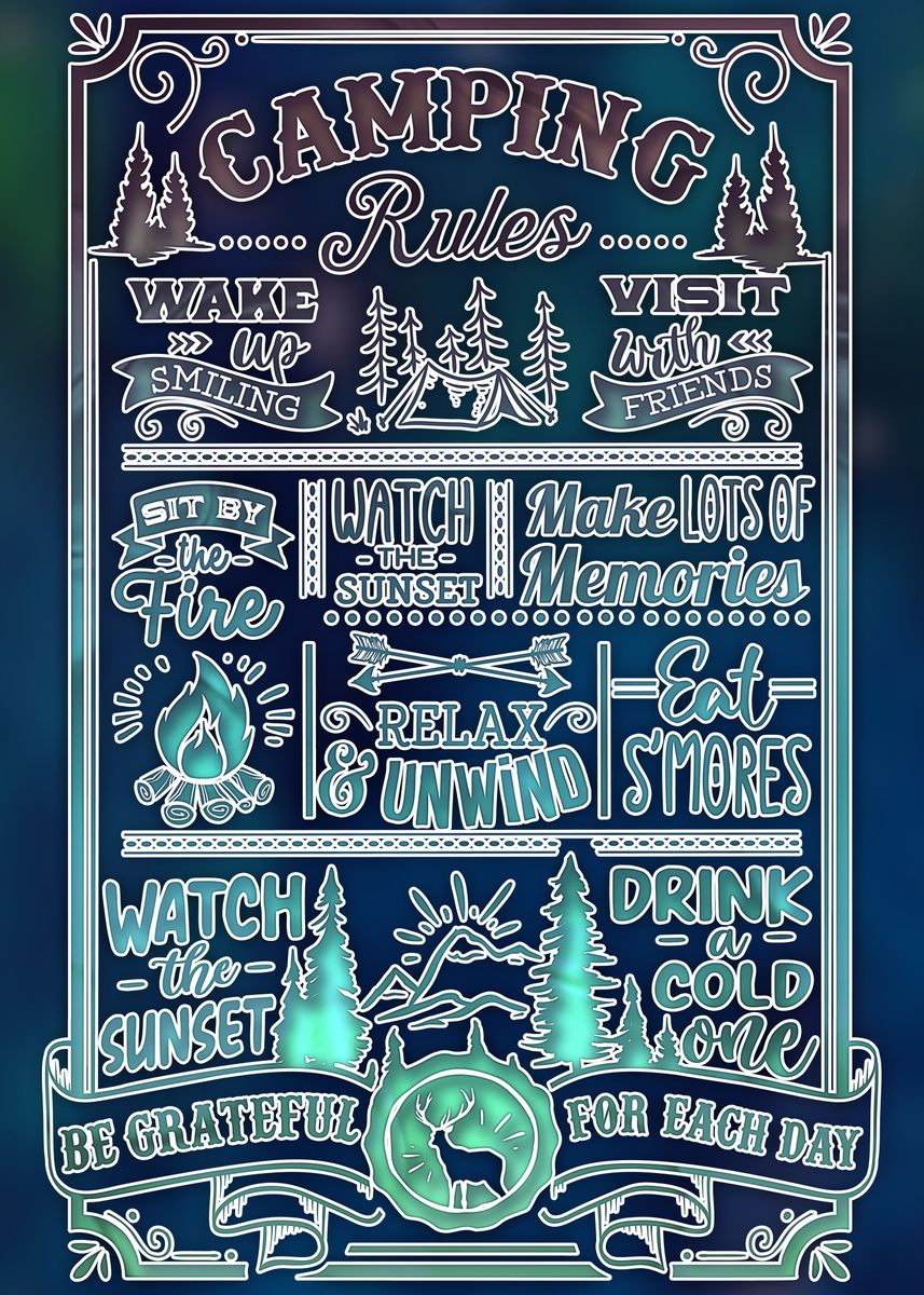 'Funny Camping Rules' Poster by Illustration Guy Displate