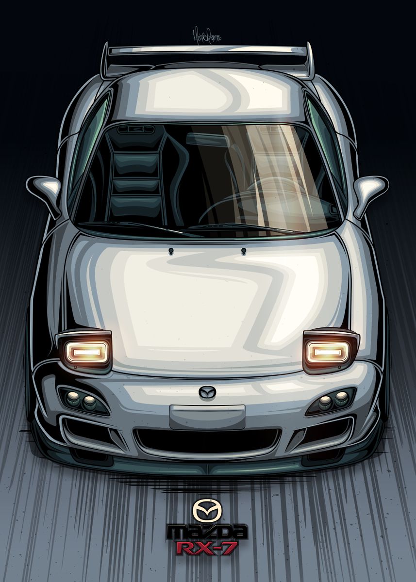 'Mazda RX7 JDM White' Poster, picture, metal print, paint by Mário ...