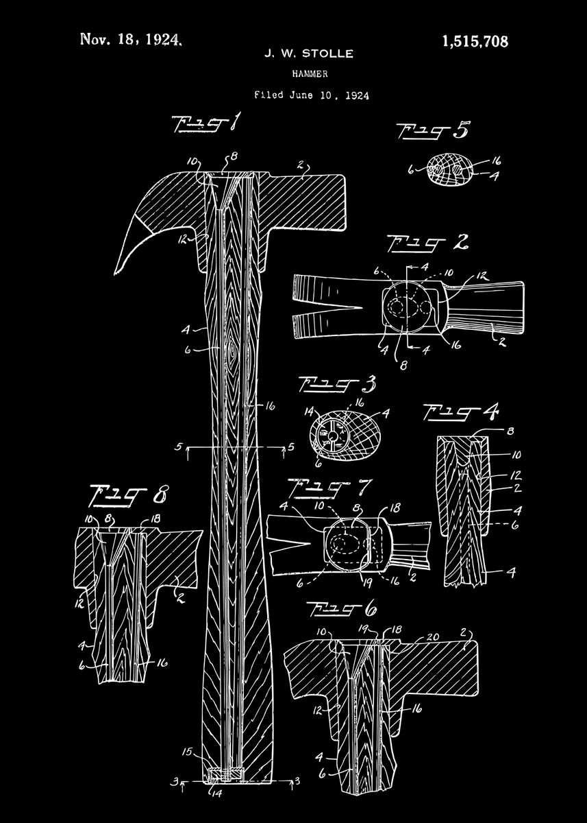'Vintage Hammer Patent' Poster, picture, metal print, paint by Sam Kal ...