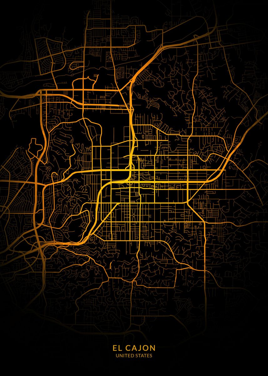 'El Cajon City Map Gold' Poster by Trulaf Design Displate